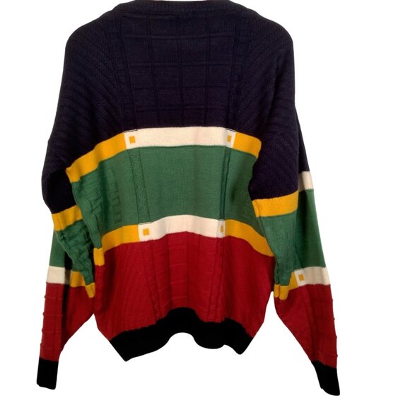 Vintage 1990s Emerald Isle Sweater Men Medium Colorblock Celtic Brooch Ireland - Picture 4 of 14